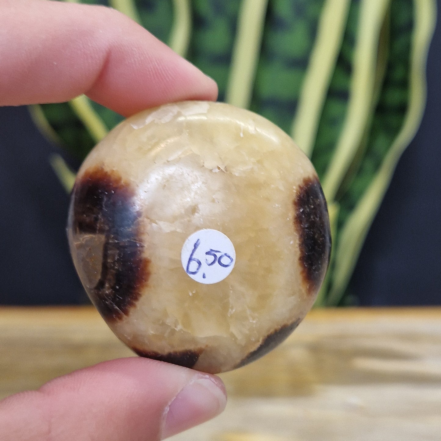 Septarie handsteen met mooie gele strepen