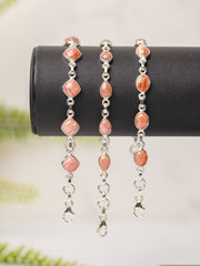 Zilveren rhodochrosiet armband vierkant / ovaal / druppel