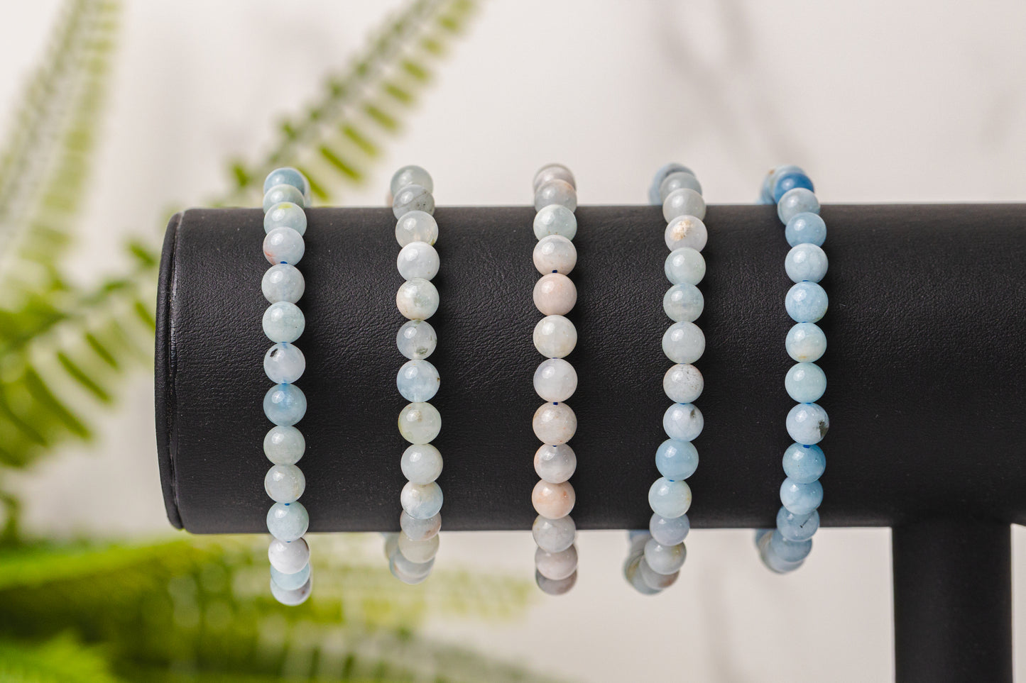 Aquamarijn armband rond 6mm - 3e gratis