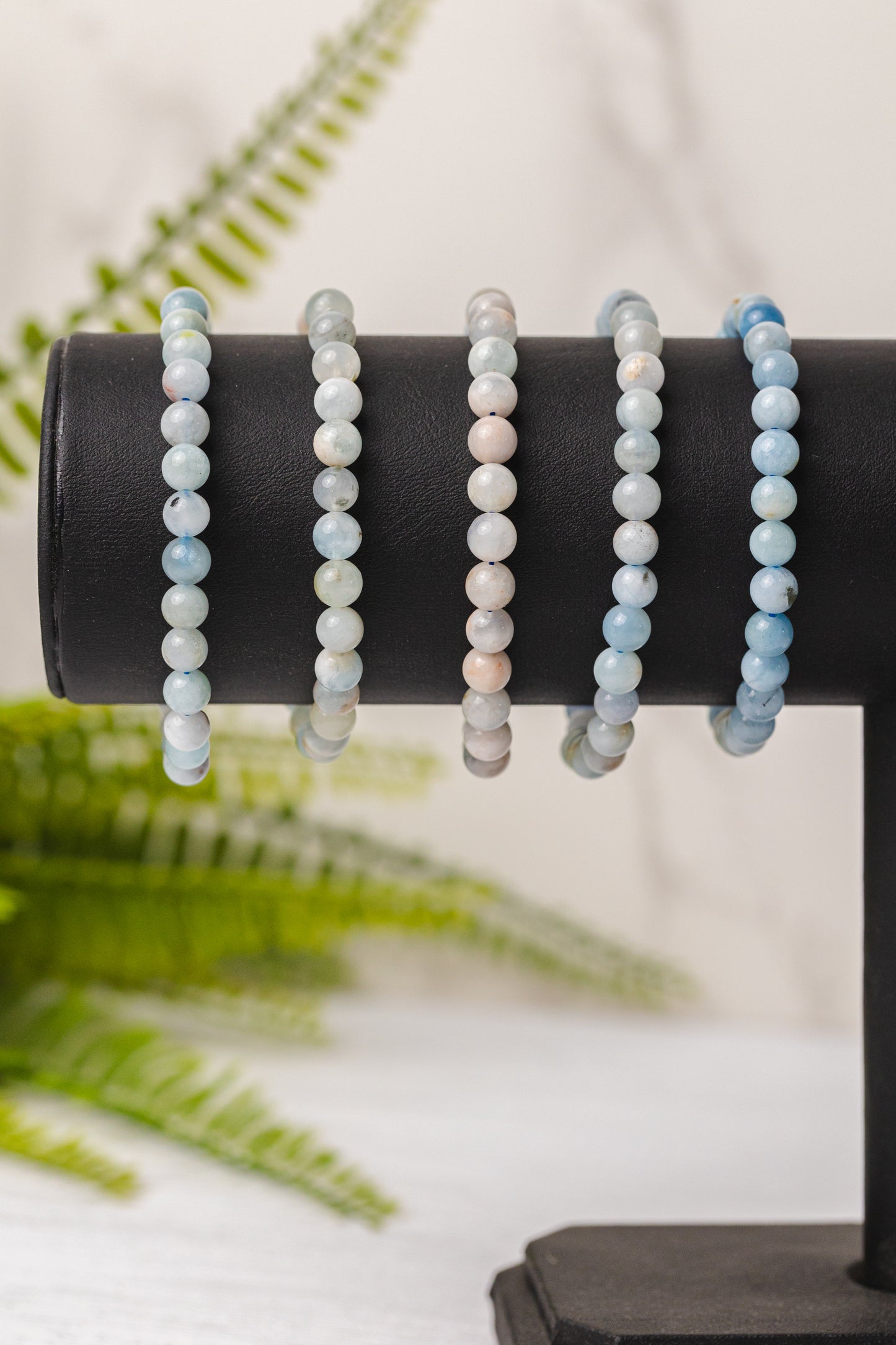 Aquamarijn armband rond 6mm - 3e gratis