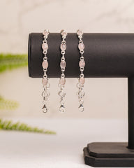 Zilveren rozenkwarts armband ovaal