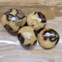 Septarie handsteen met mooie gele strepen