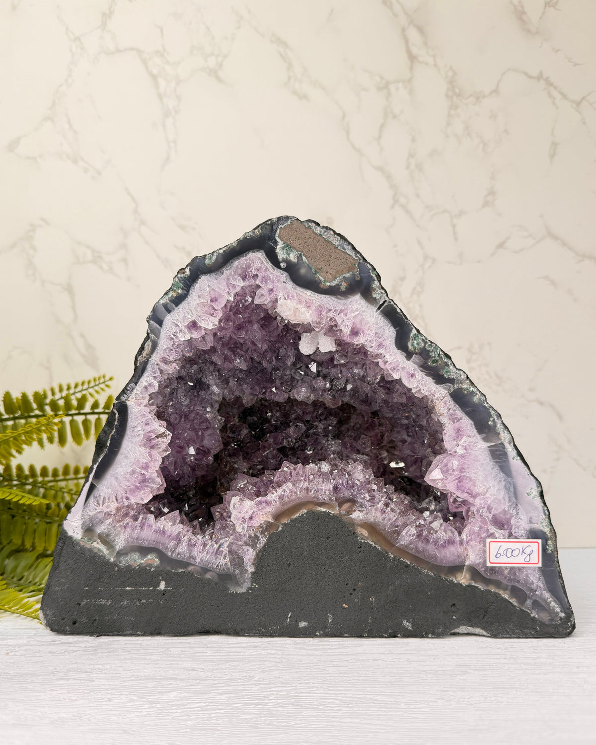 Amethist Geode met Agaat rand en Calciet