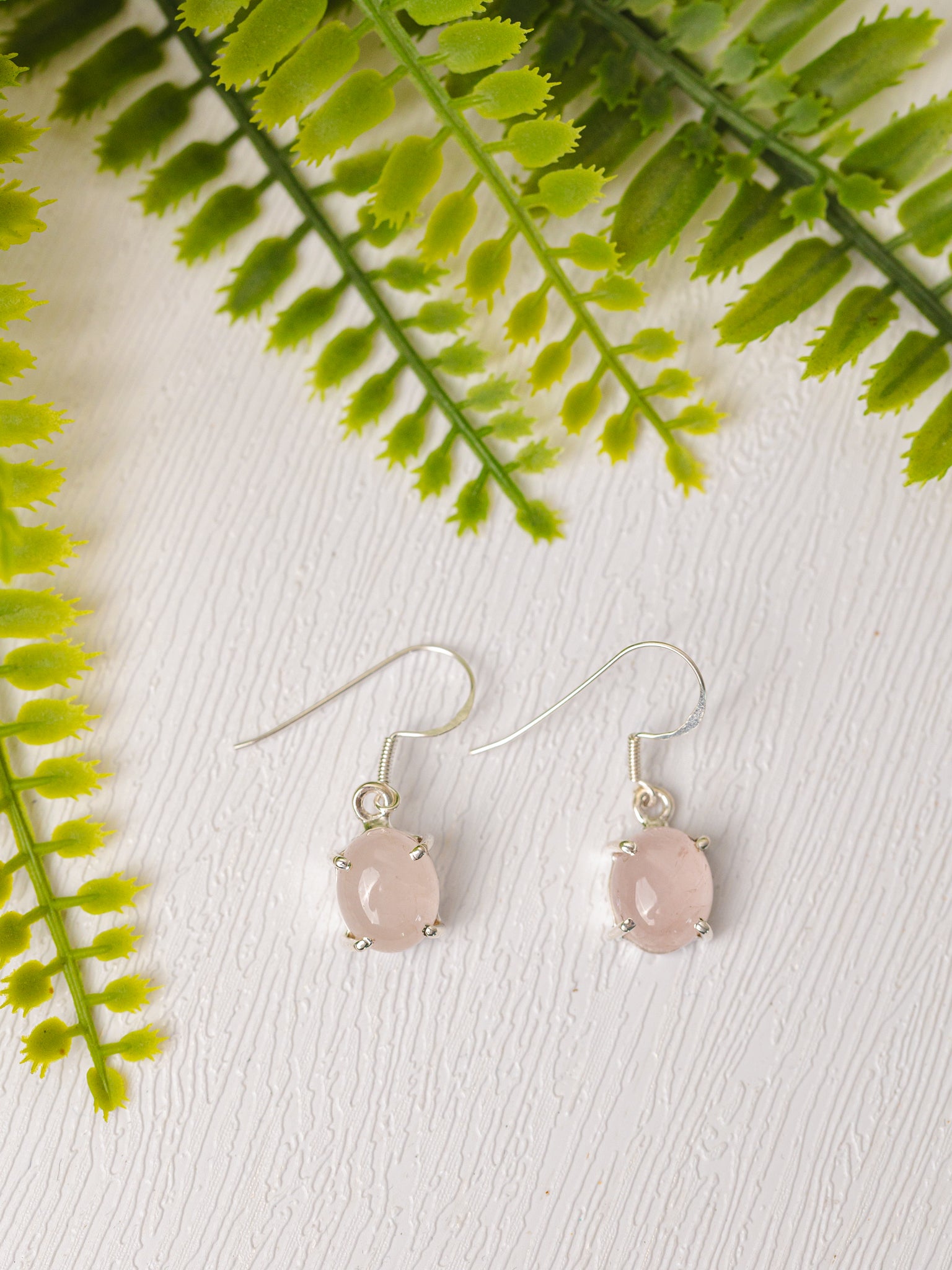 Zilveren rozenkwarts oorbellen rond