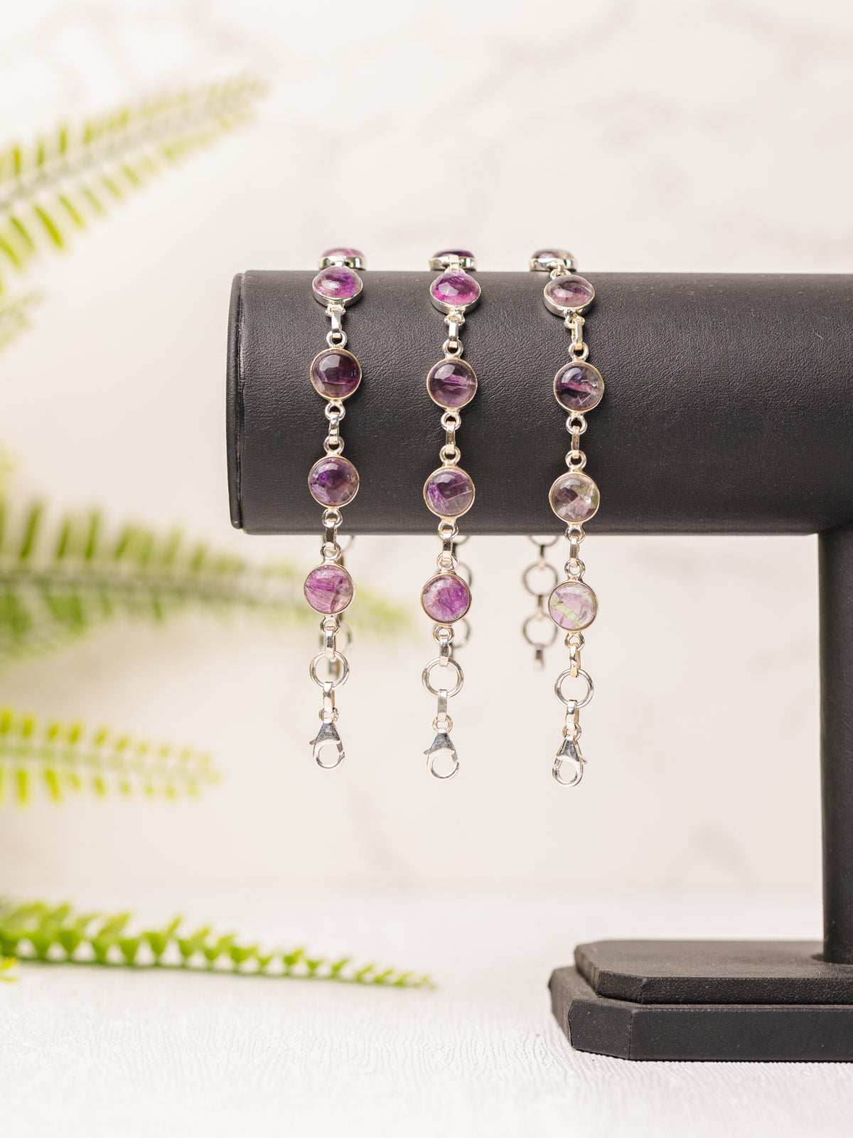 Zilveren fluoriet armband rond