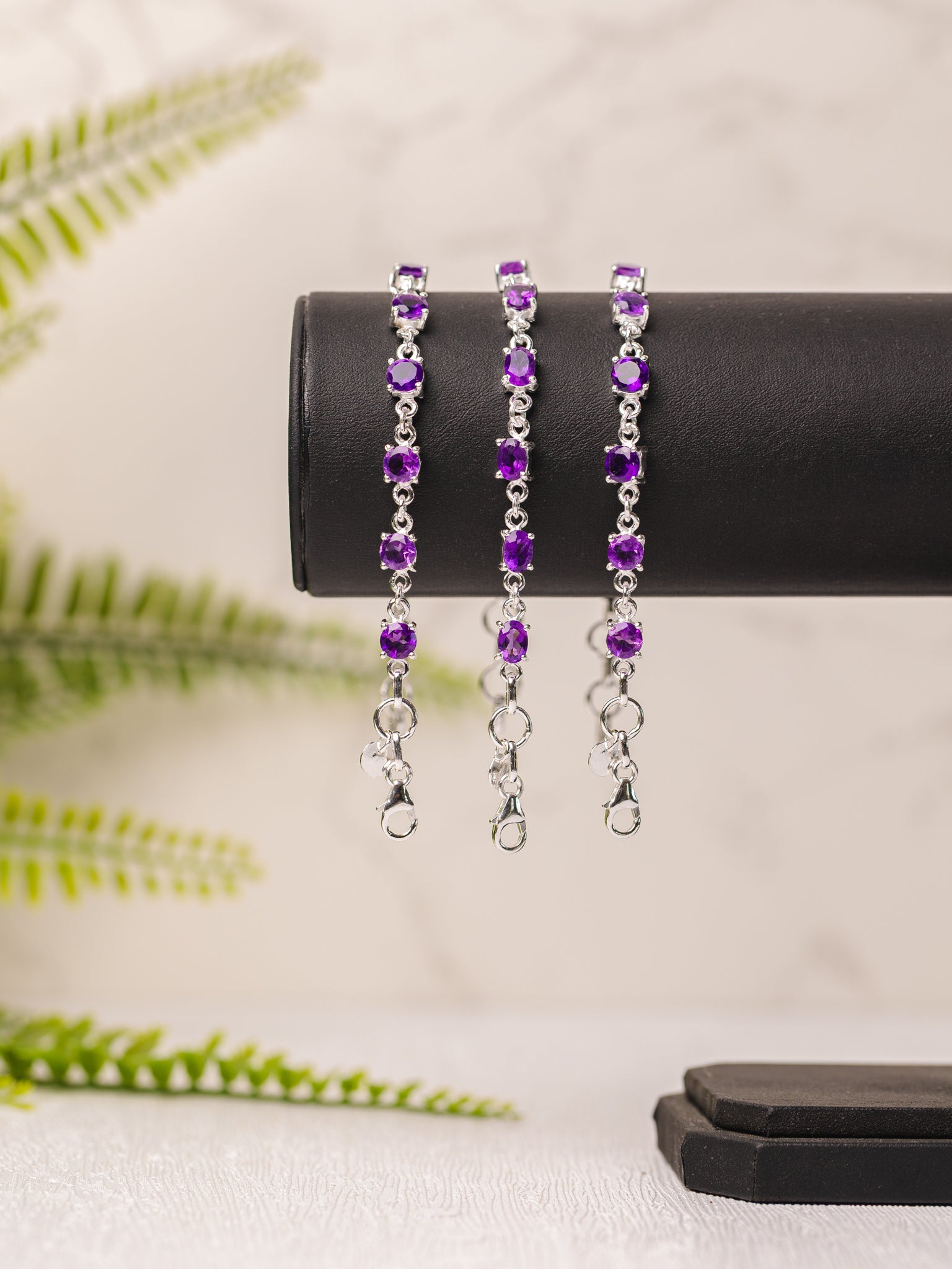 Zilveren amethist armband ovaal / rond