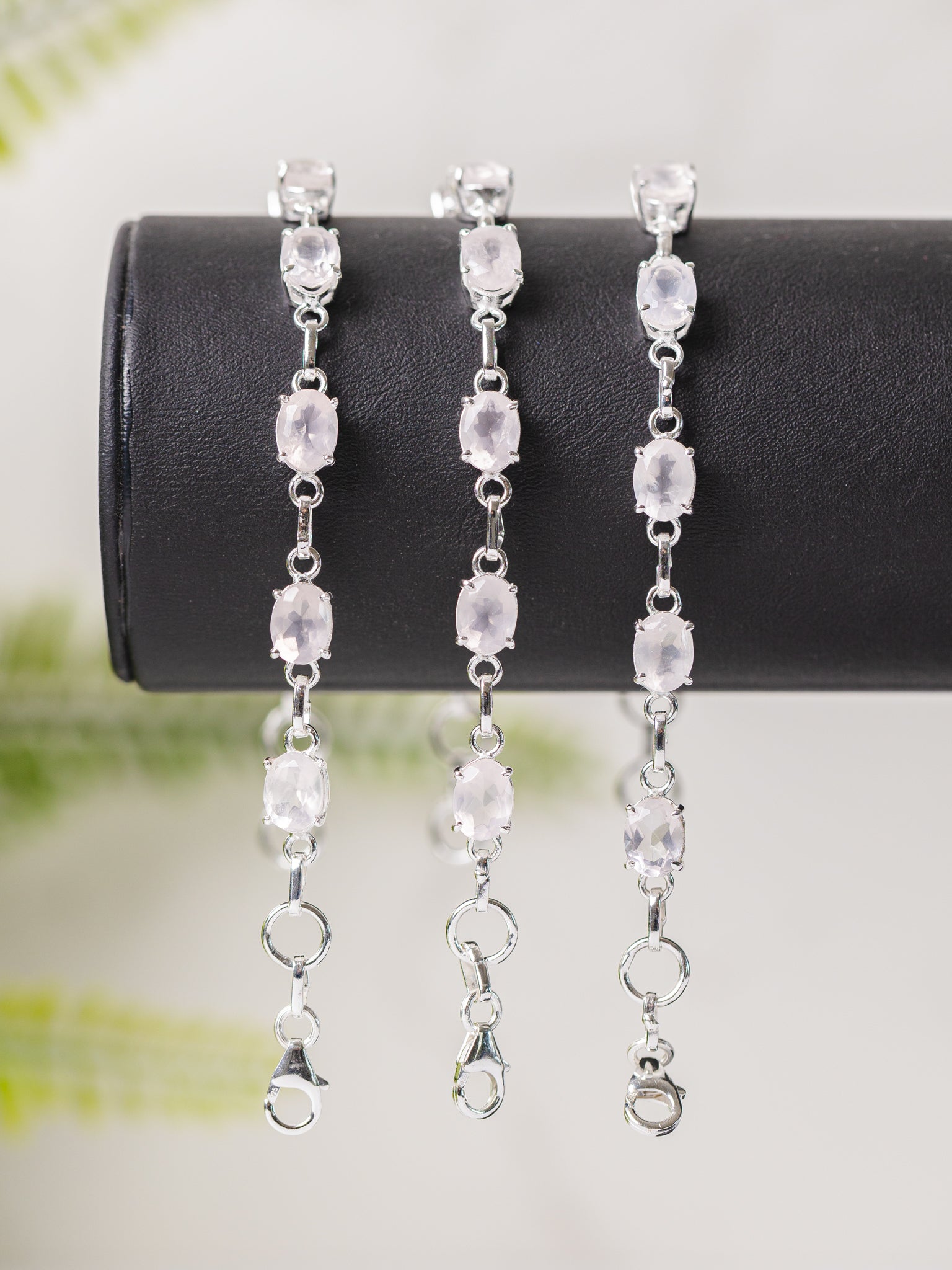 Zilveren rozenkwarts armband facet ovaal