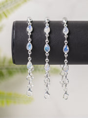 Zilveren regenboog maansteen armband druppel