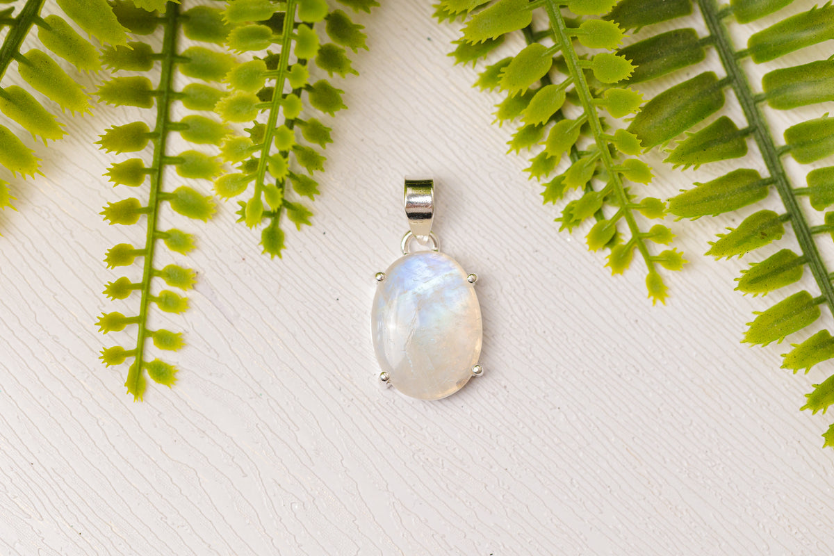 Zilveren maansteen hanger rond