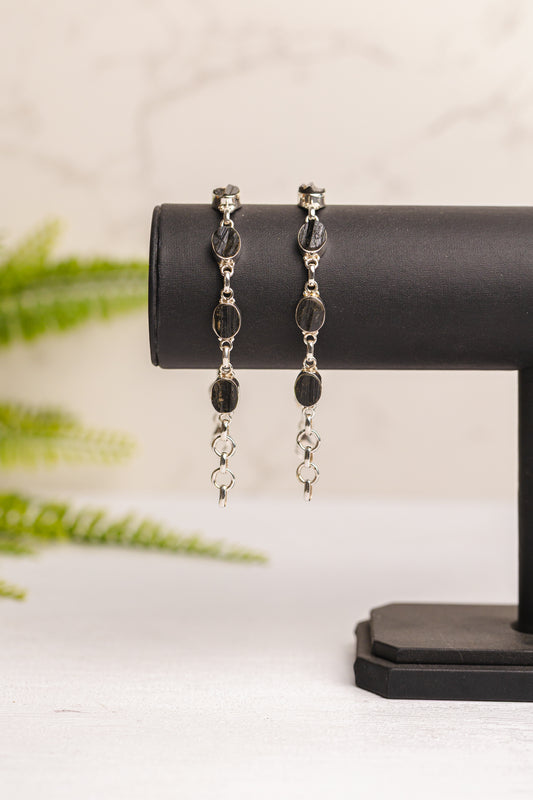 Zilveren zwarte toermalijn armband ruw