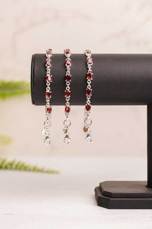 Zilveren granaat armband ovaal