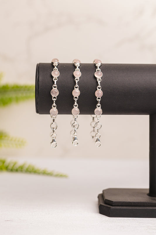 Zilveren rozenkwarts armband rond