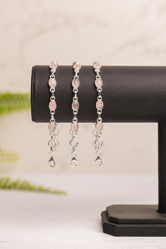 Zilveren rozenkwarts armband ovaal