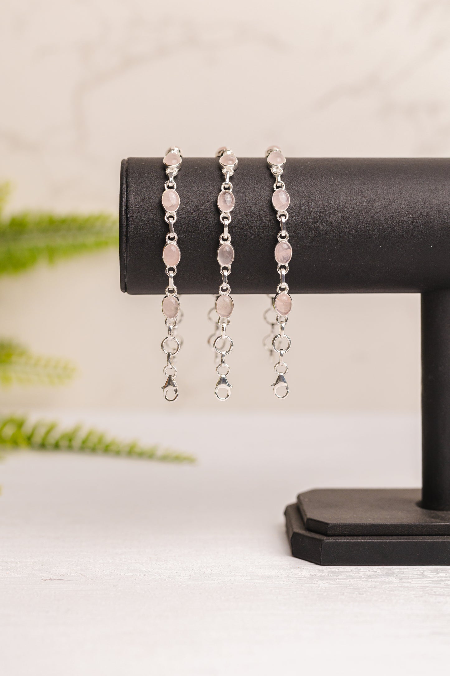 Zilveren rozenkwarts armband ovaal