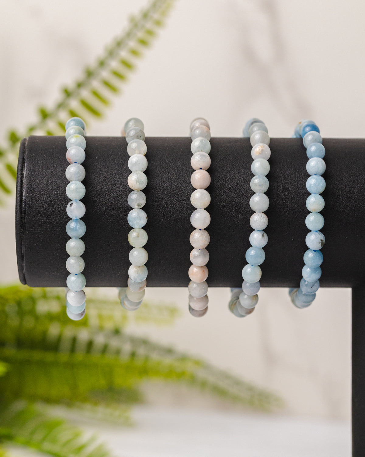 Aquamarijn armband rond 6mm - 3e gratis