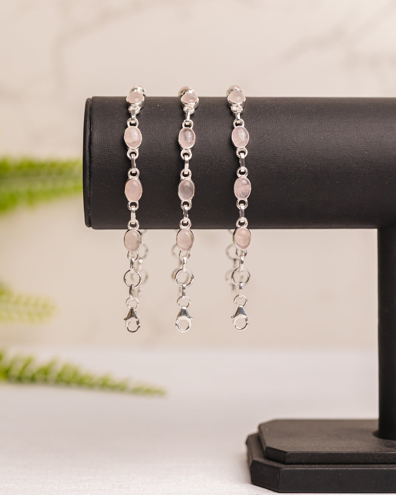 Zilveren rozenkwarts armband ovaal